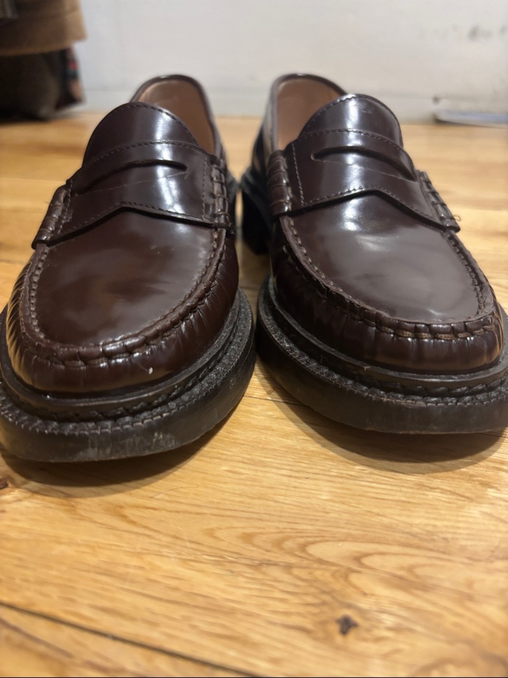 J. Crew Women's Dark Cherry Red Chunky Heel Leather Penny Loafers Size 6 - Picture 7 of 9